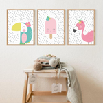Sweet Pea - Set of 3  - Toucan & Flamingo Wall Art Prints - Sweet Pea Kids