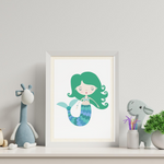 Sweet Pea - Green Mermaid  Wall Art Print - Sweet Pea Kids