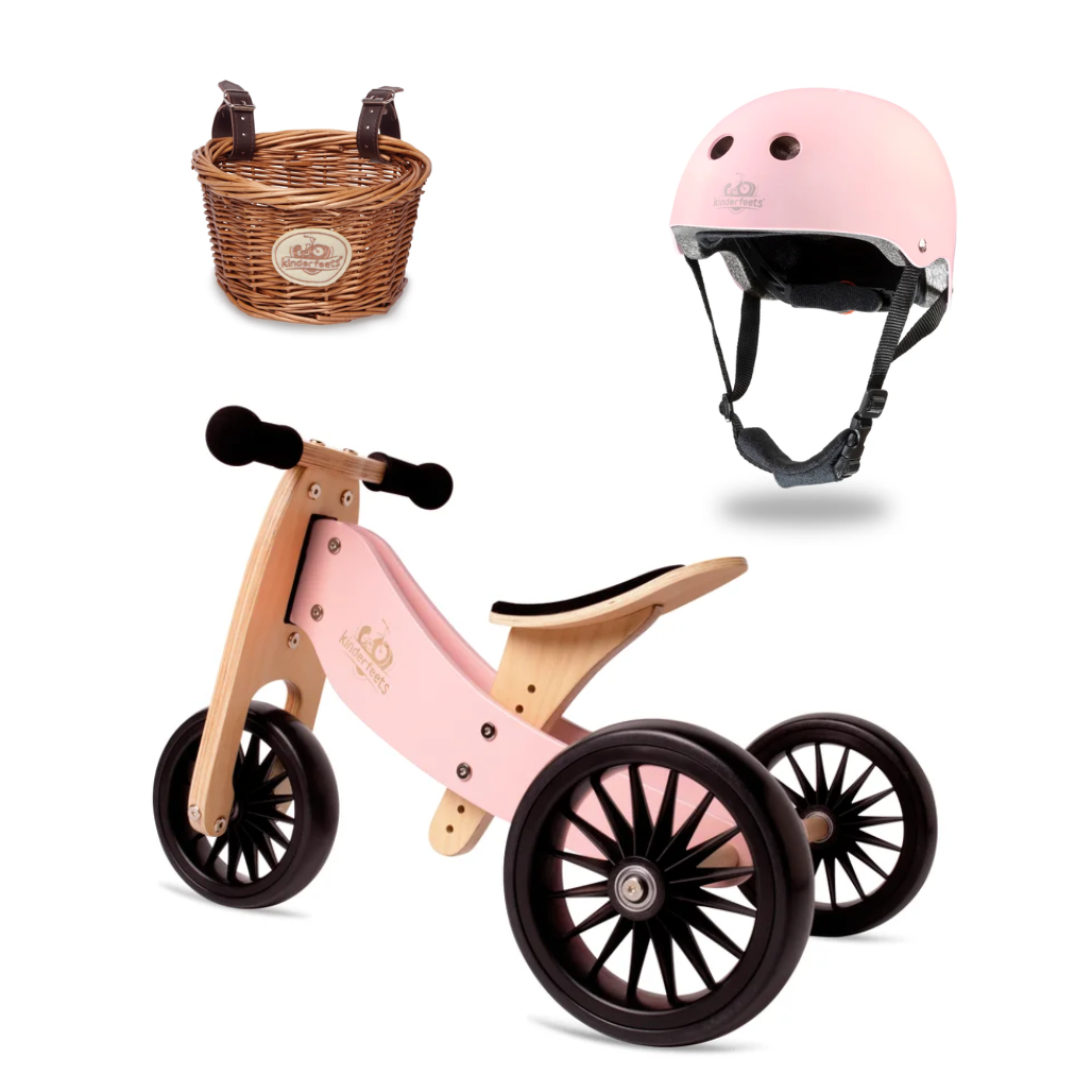 Kinderfeets Toddler Tricycle + Basket + Helmet In Rose Colour