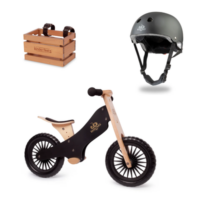 Kinderfeets Toddler Balance Bike, Basket And Helmet In Black