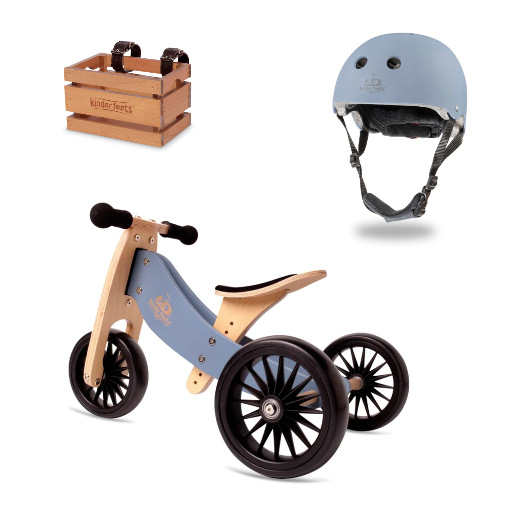 Kinderfeets Toddler Tricycle + Basket + Helmet - Slate Blue