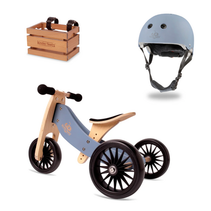 Kinderfeets Toddler Tricycle + Basket + Helmet - Slate Blue