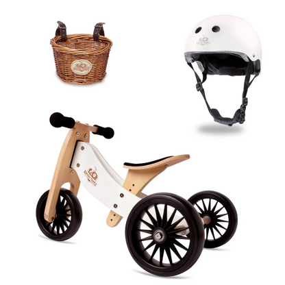 Kinderfeets Toddler Tricycle + Basket + Helmet In White Colour