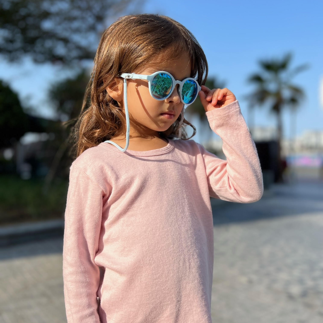 Pastel Blue Kids Sunglasses + Strap