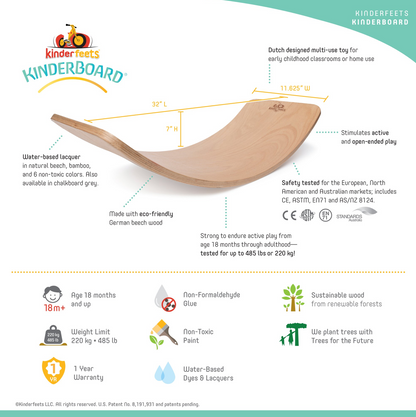 Kinderboard Balance Board – Montessori Wooden Play and Motor Skills Trainer