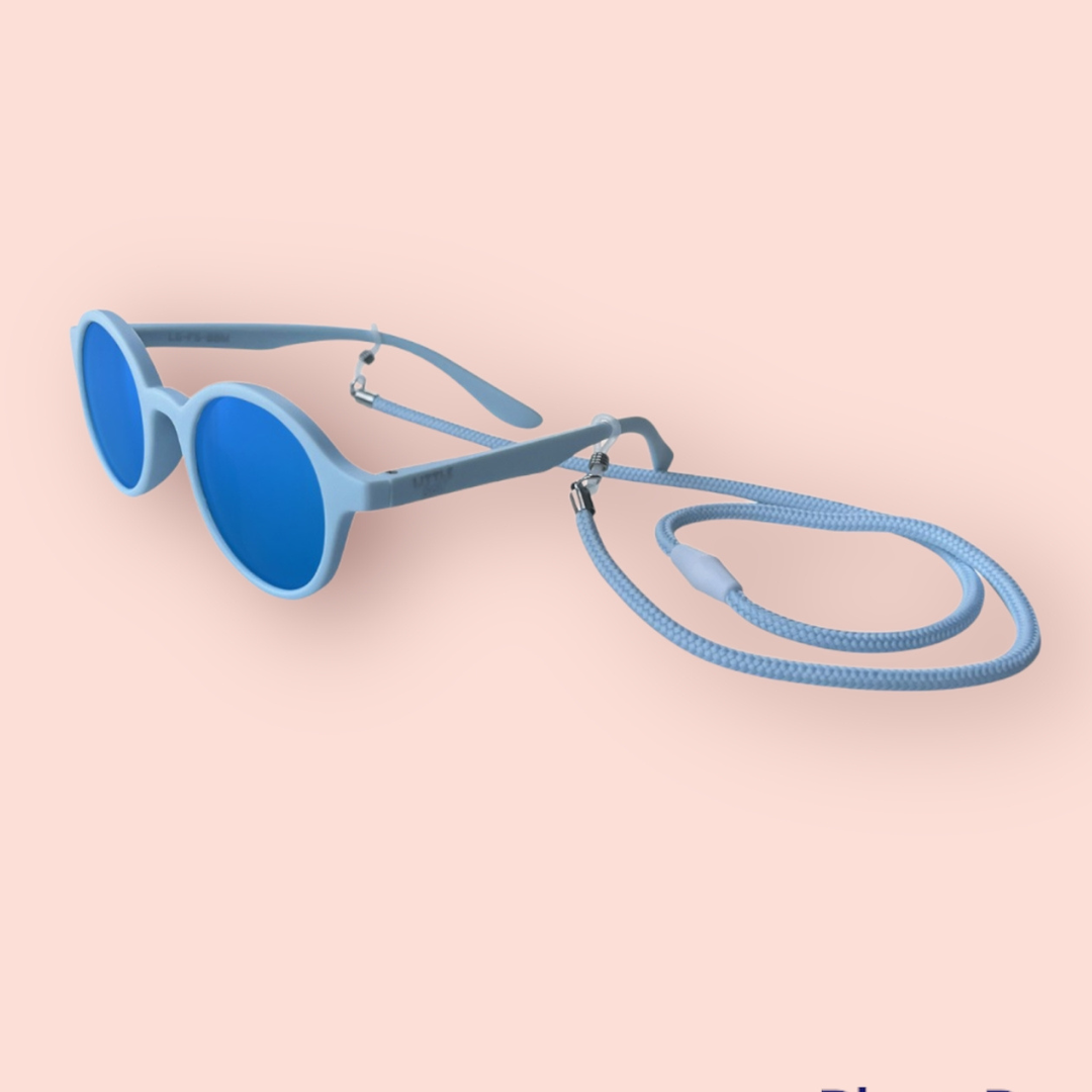 Pastel Blue Kids Sunglasses + Strap