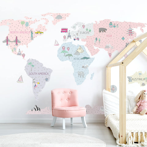 Wonders of the World Map Wall Sticker - Large